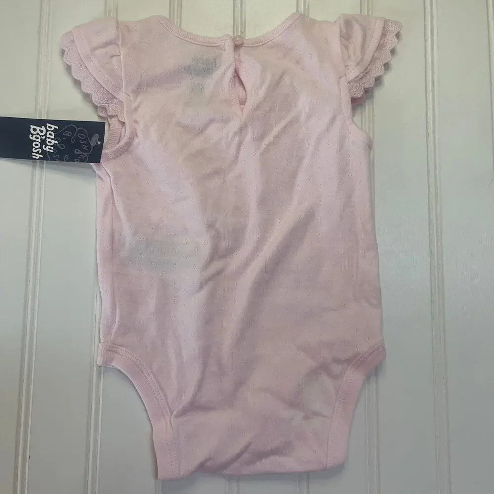 NWT‎ Oshkosh Baby B'Gosh Pink Flutter Sleeve Bodysuit Eyelet Size Girls 3 Months